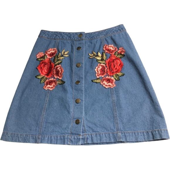 Charle O. Embroidered Denim Skirt - Picture 1 of 6
